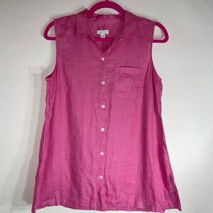 J Jill S 100% Linen Pink Sleeveless Top Collar Button Front Lagenlook